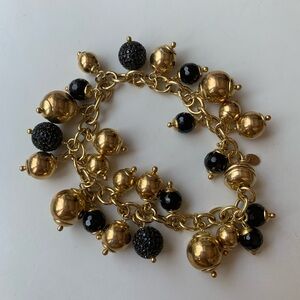 Minor Italy 925 sterling silver vermeil black onyx charm bracelet